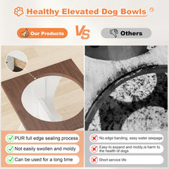 Piskyet dual stainless steel bowls sit in sturdy wood frame for easy cleaning.