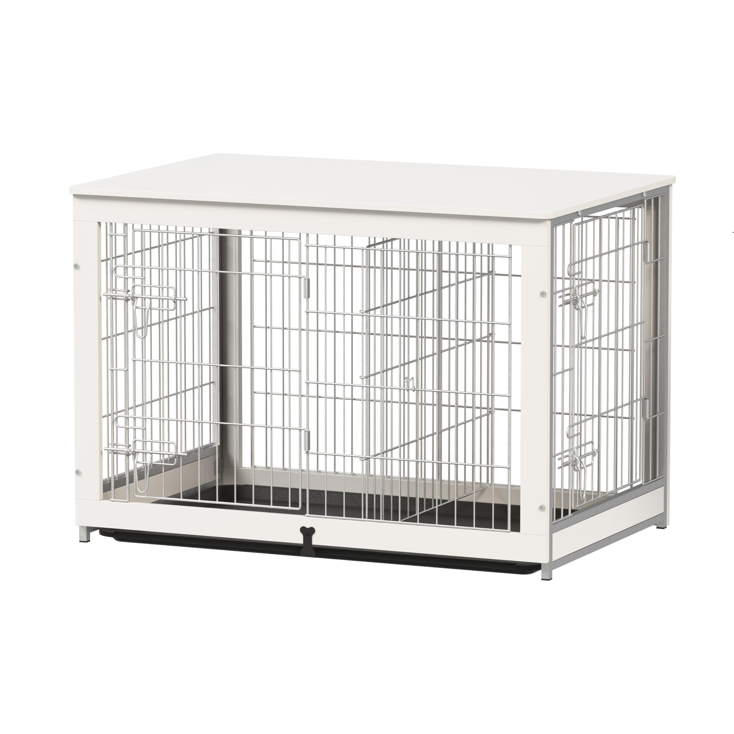 Piskyet wooden dog crate end table setup with dual doors for easy access