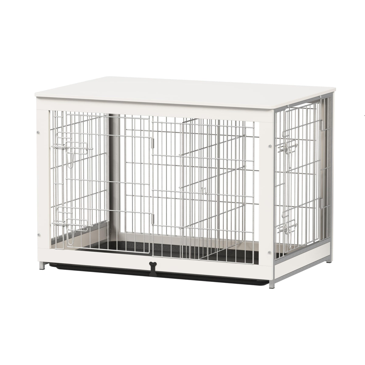 Piskyet wooden dog crate end table setup with dual doors for easy access