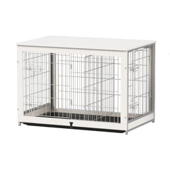 Piskyet wooden dog crate end table setup with dual doors for easy access