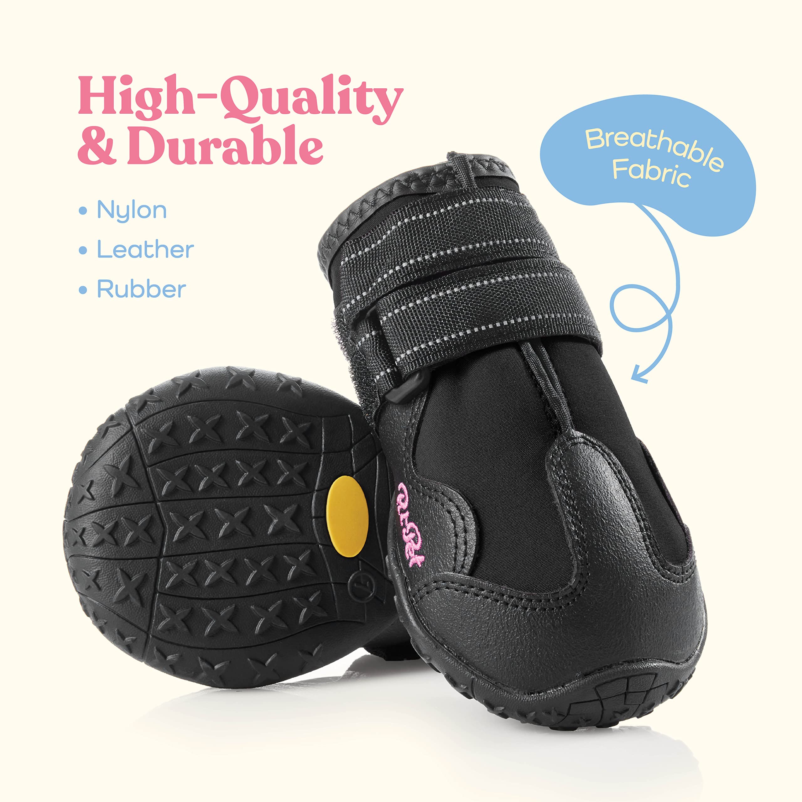 Pitpet dog boots rugged bottom outsole in action on wet pavement for slip resistance.