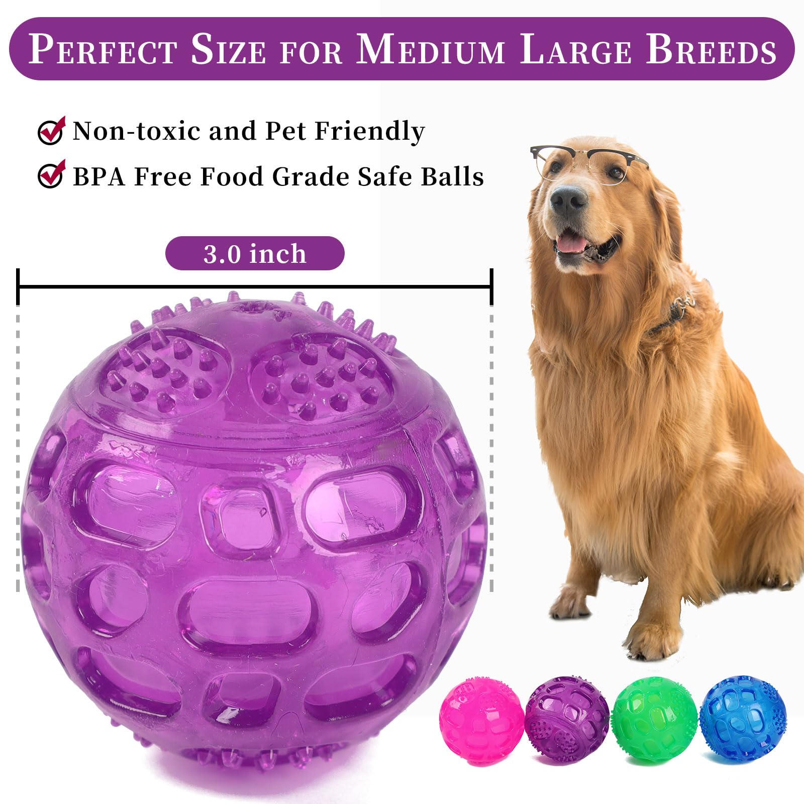 PJDH 3-inch squeaky dog ball blue—durable chew toy for aggressive chewers.