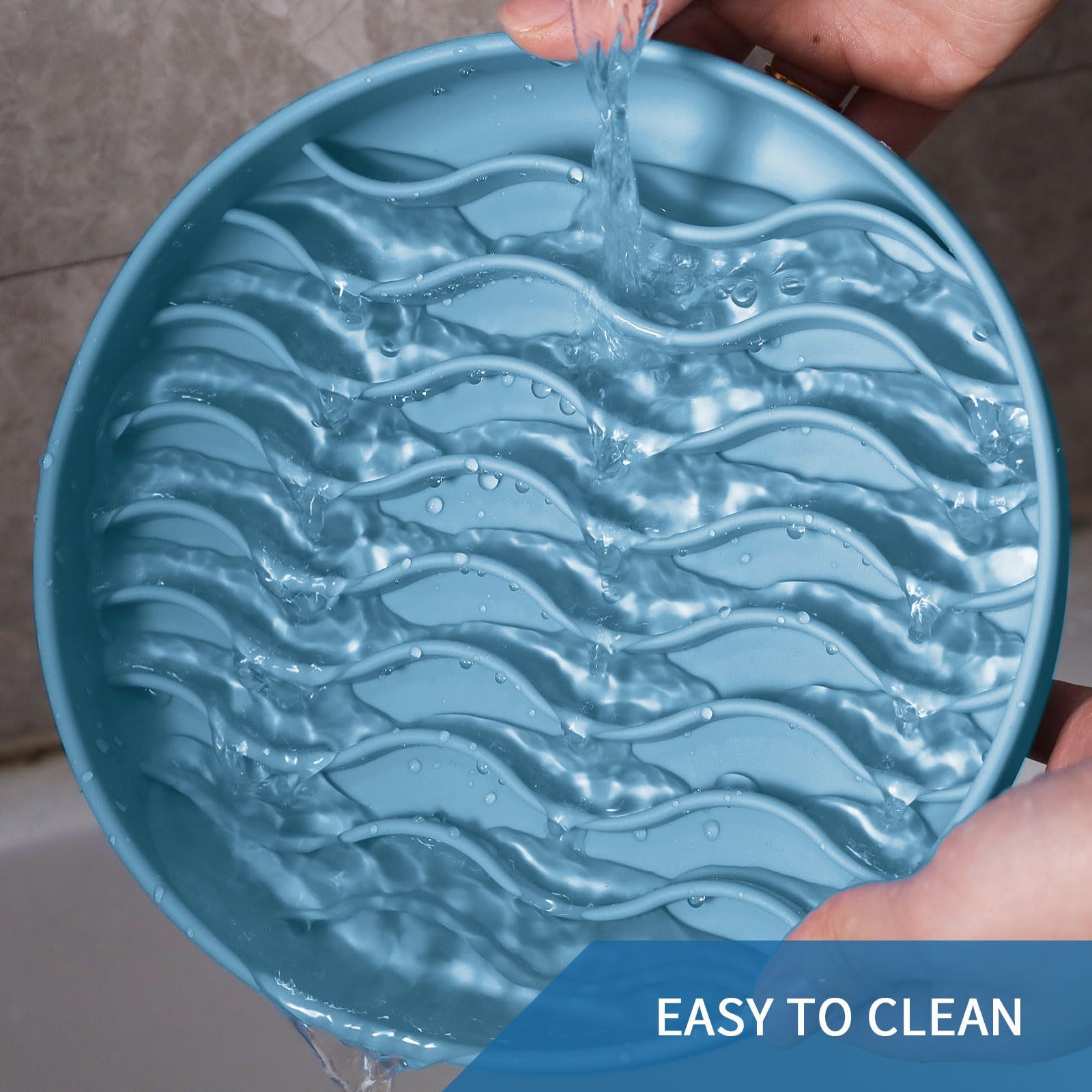 PJDH slow feeder bowl blue wave easy-clean silicone surface resists wear.