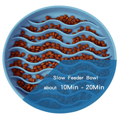 PJDH slow feeder bowl blue wave size 2cups supports small to medium dogs' portions.