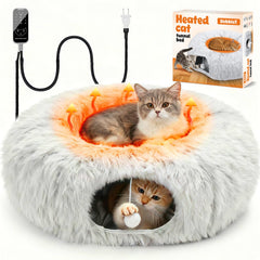 PJT heated cat tunnel bed exterior view showing durable cozy cover for warm indoor hideouts