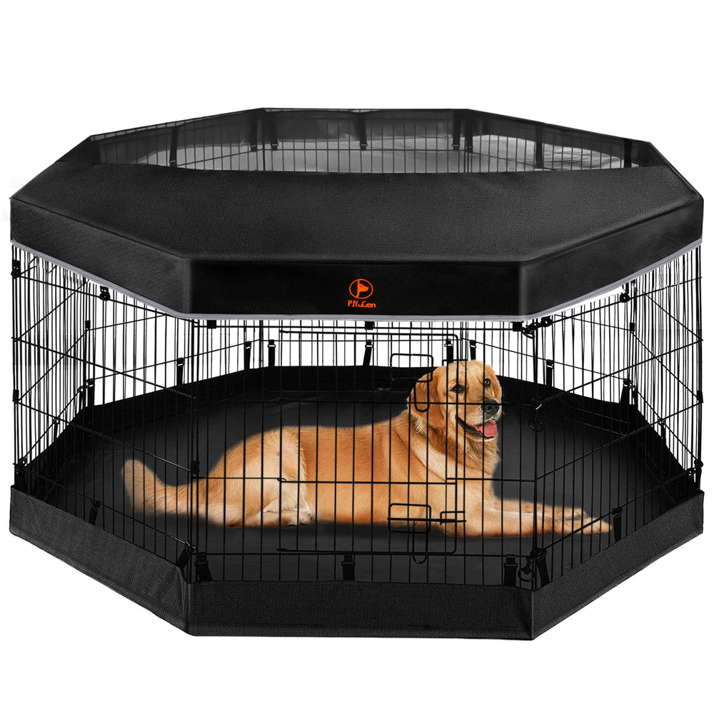 PJYuCien dog playpen fully assembled indoors for safe playtime.