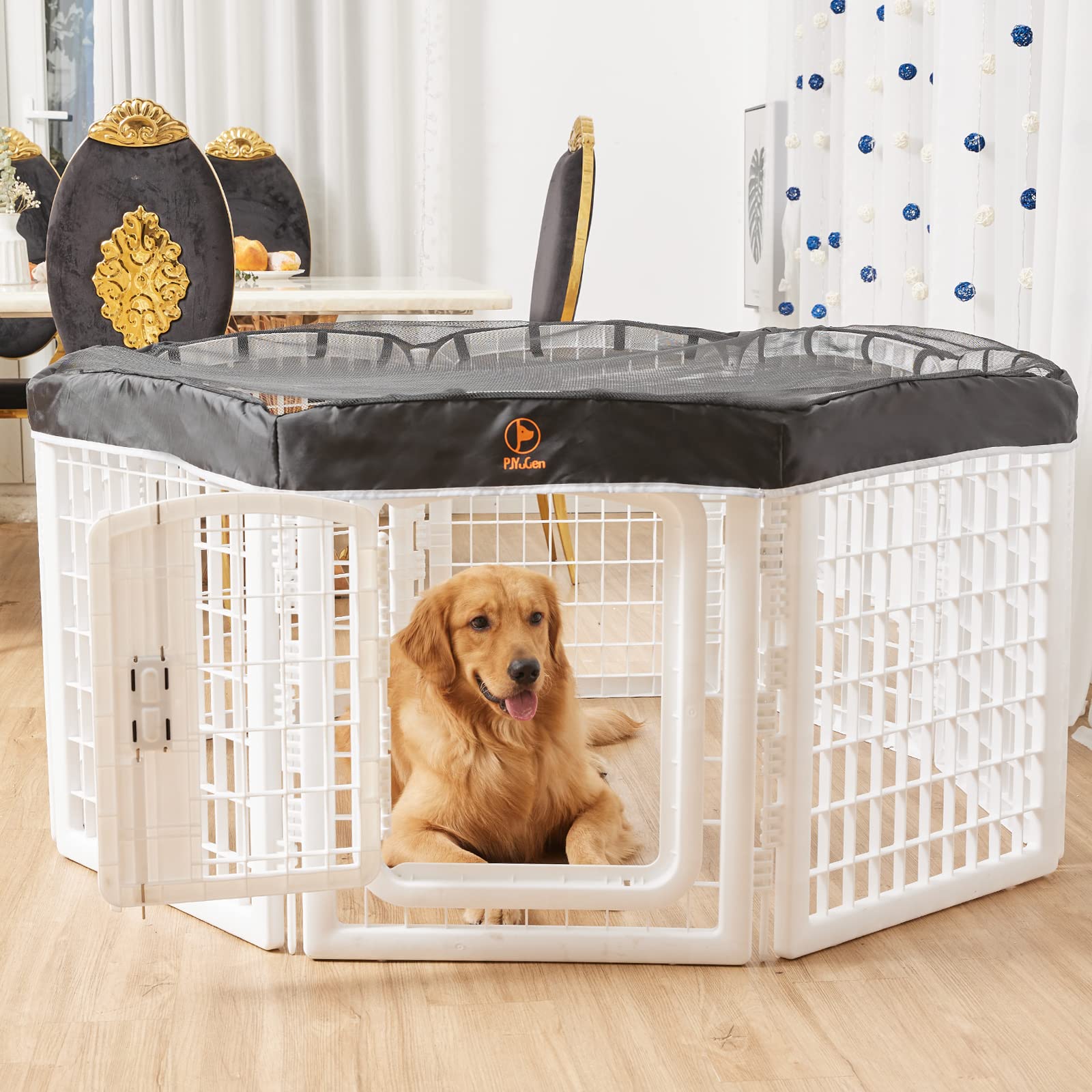 PJYuCien dog playpen mesh top cover safety from debris and elements.