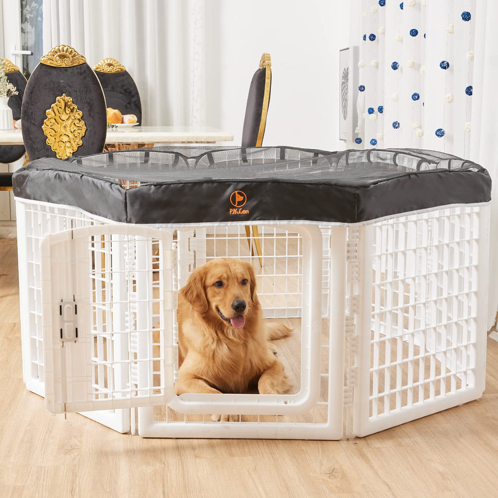 PJYuCien dog playpen mesh top cover safety from debris and elements.