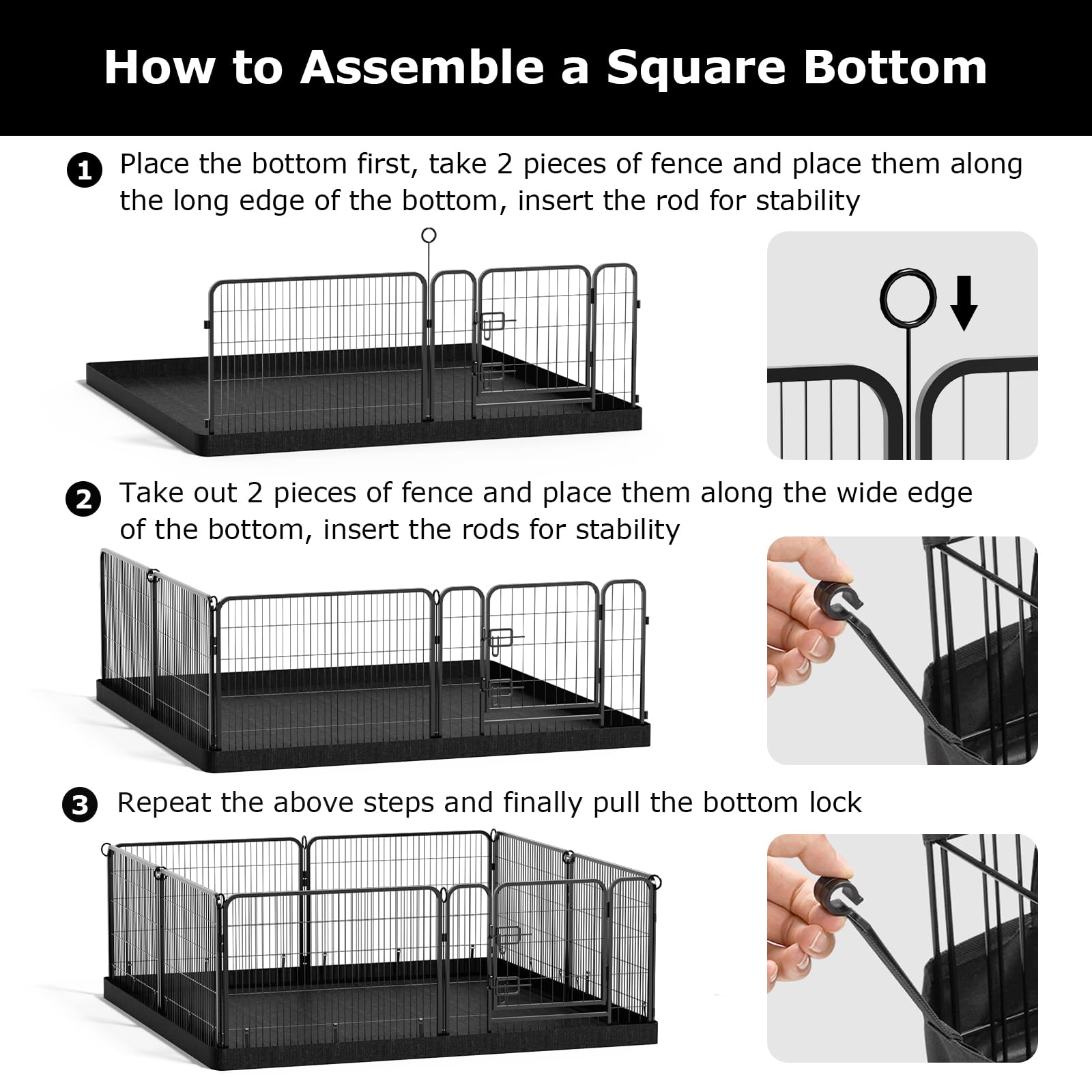PJYuCien bottom pad stabilizes the 48x48 dog playpen for steady use.