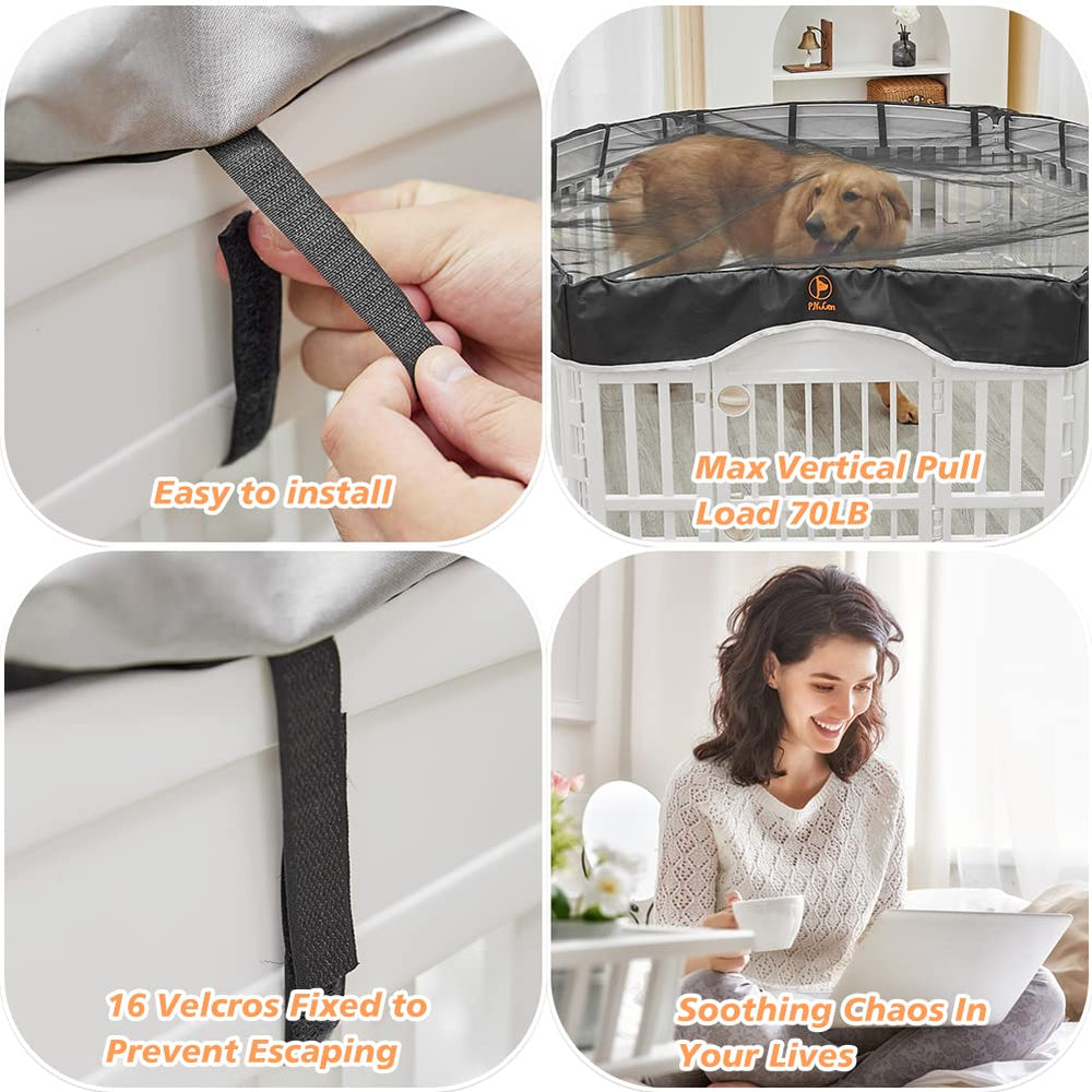 PJYuCien dog playpen cover adhesive-tape connection enables quick, tool-free setup.