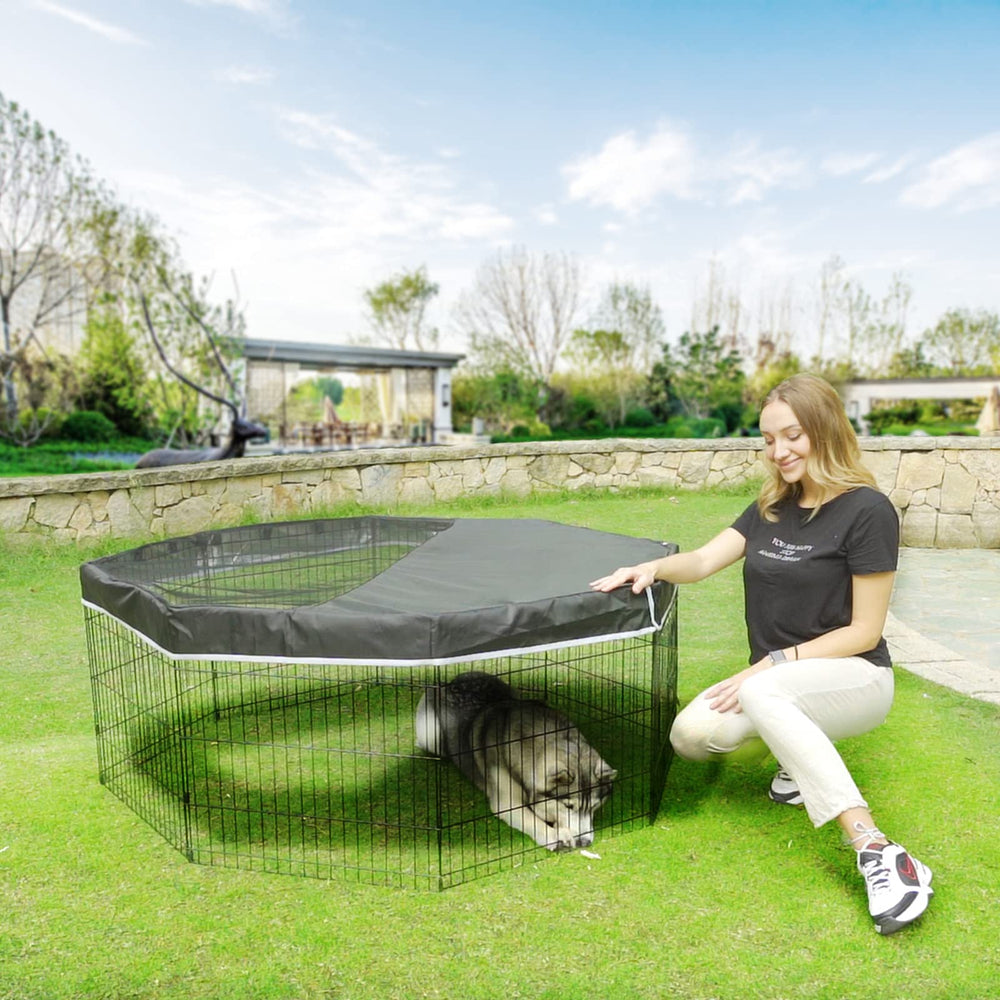 PJYuCien dog playpen cover in use keeps pets inside and ready for play.