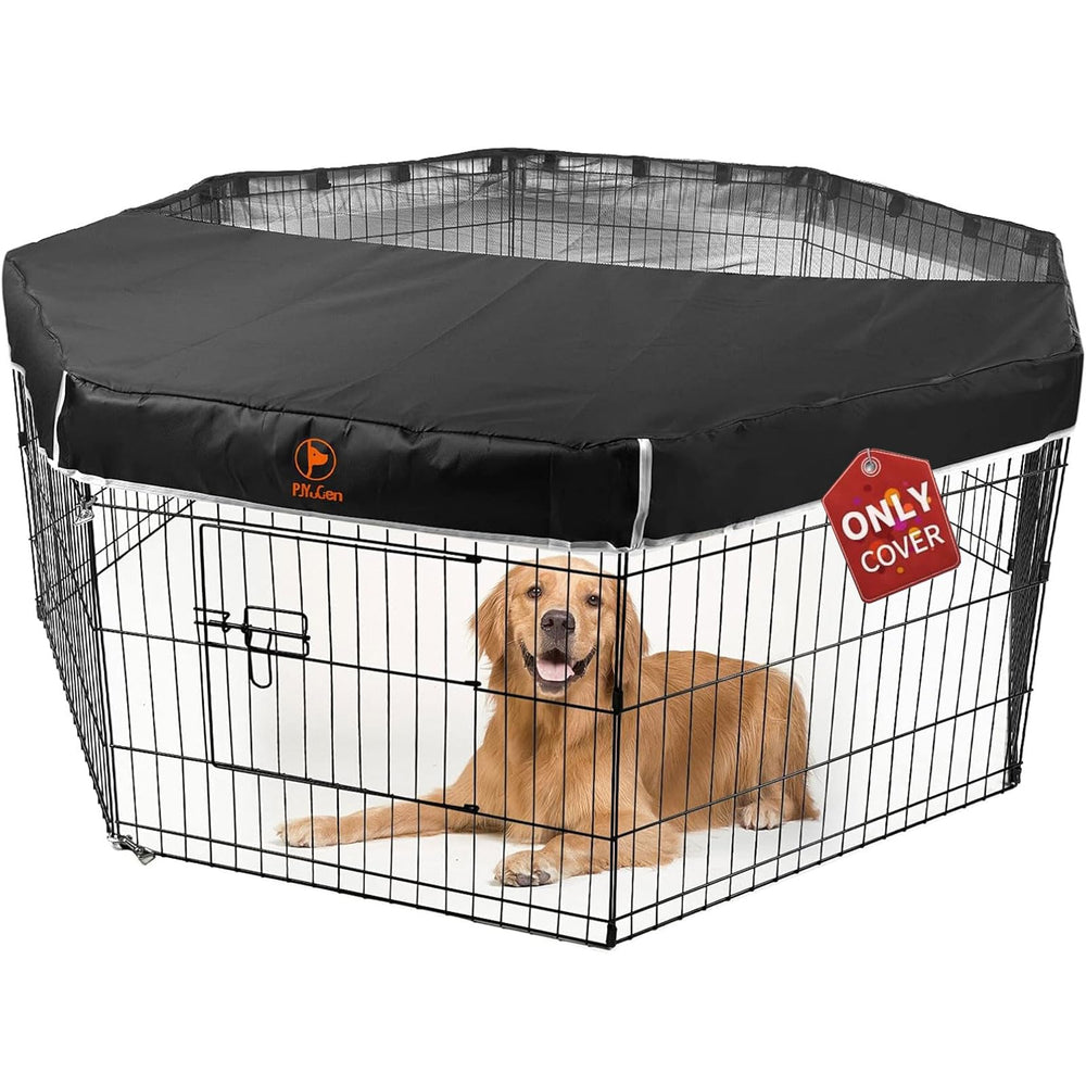 PJYuCien dog playpen mesh top cover close-up shows breathable mesh for airflow and sun protection.