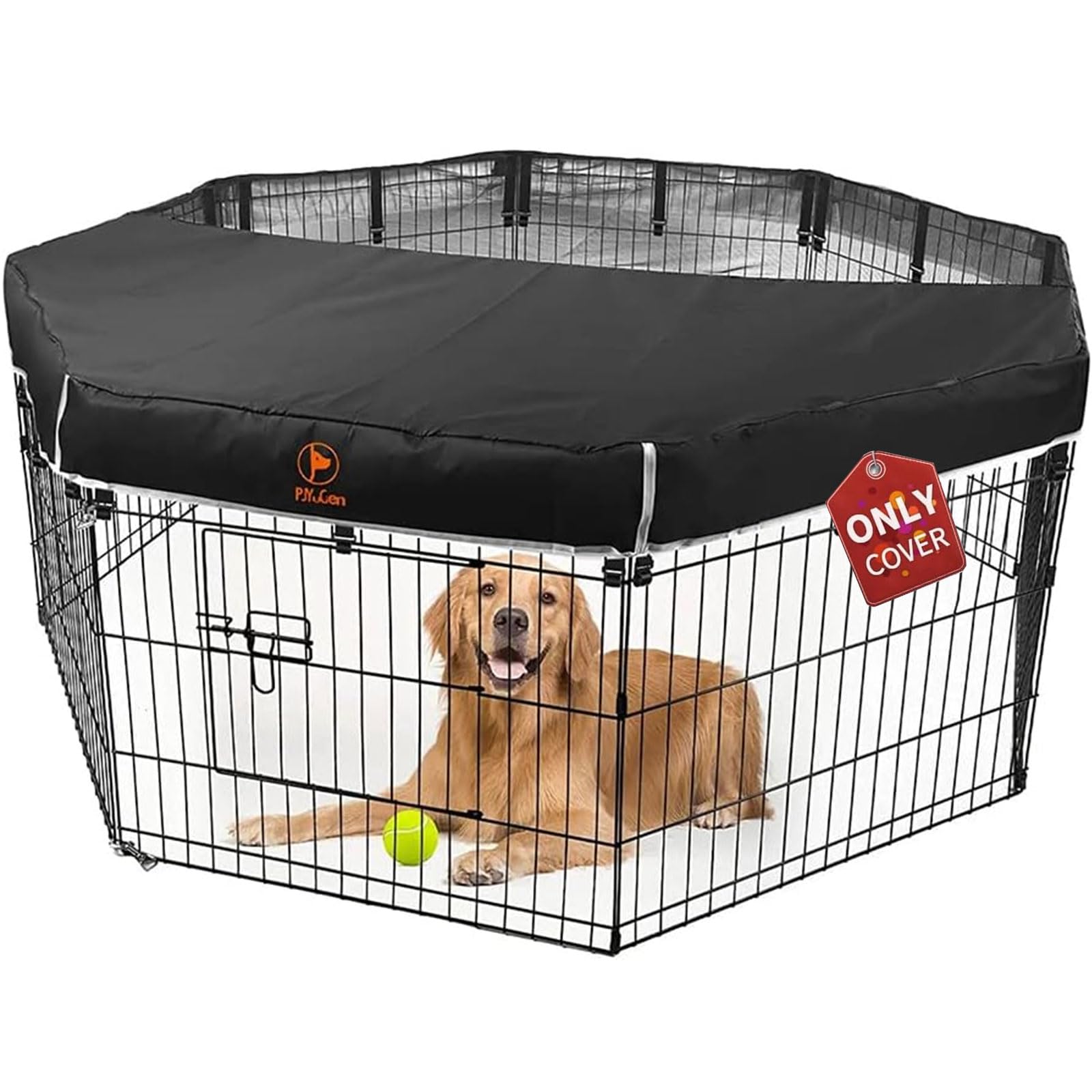 PJYuCien dog playpen mesh top cover front view demonstrates breathable fabric for comfort.