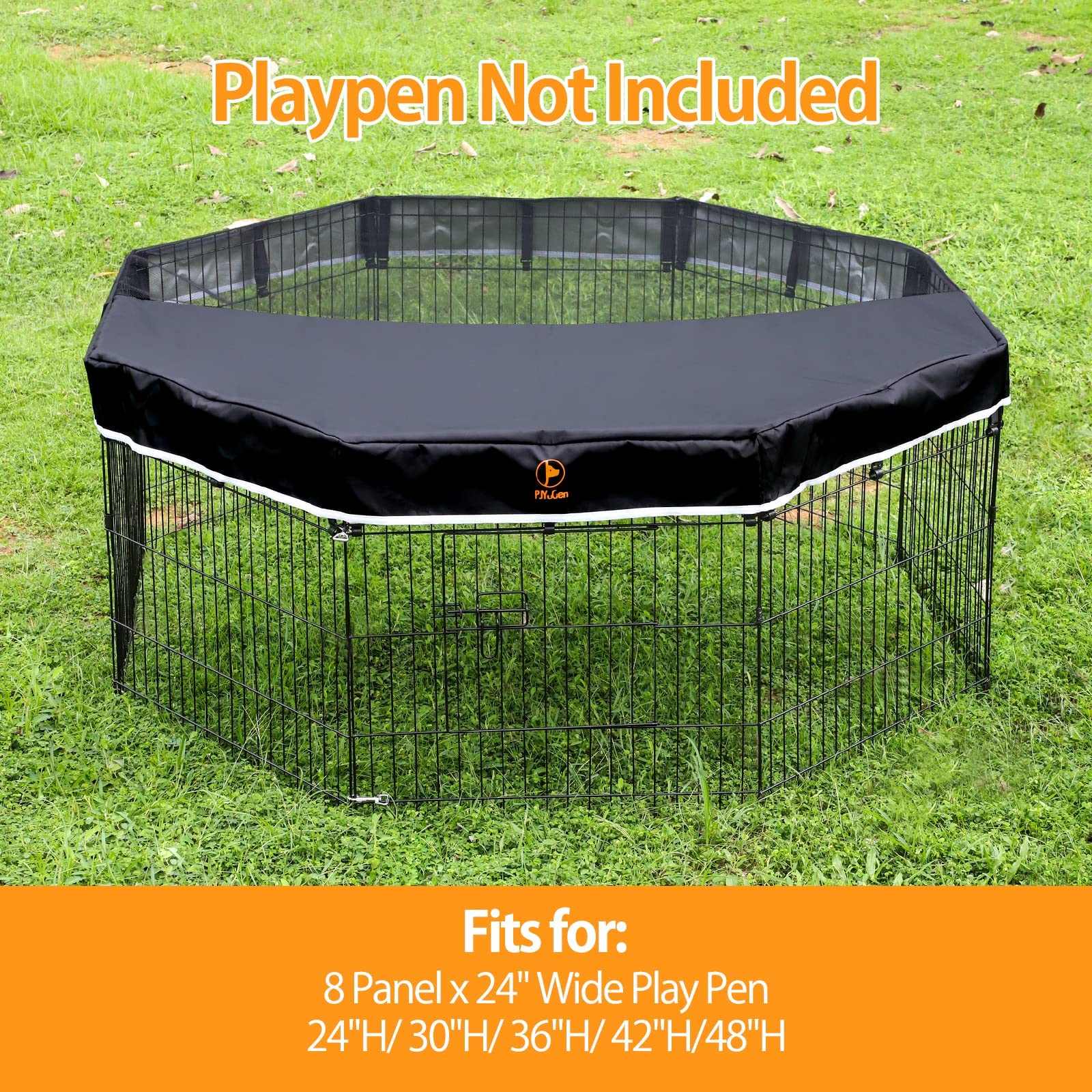 PJYuCien dog playpen mesh top cover side view shows easy elastic buckles for quick setup.