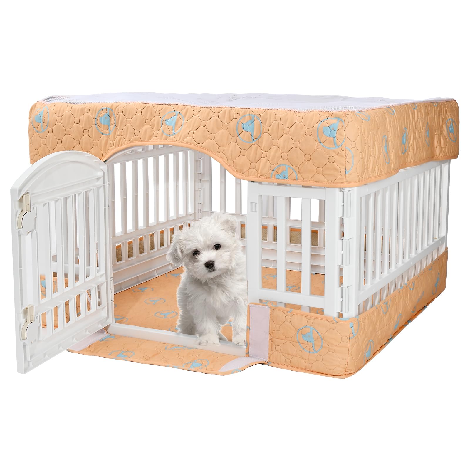 PJYuCien dog playpen bottom pad assembly shows stable 36-inch setup for safe play.