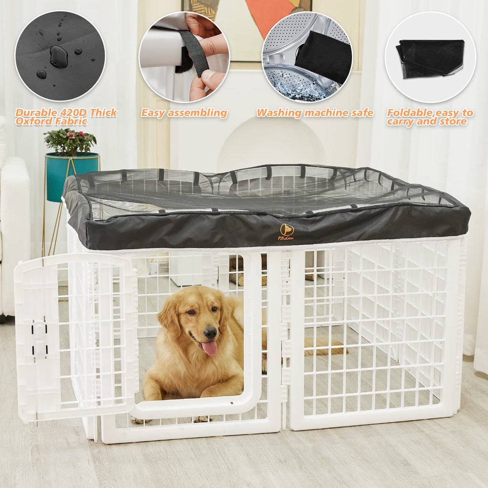 PJYuCien dog playpen mesh top cover with adhesive tape connections for secure fit