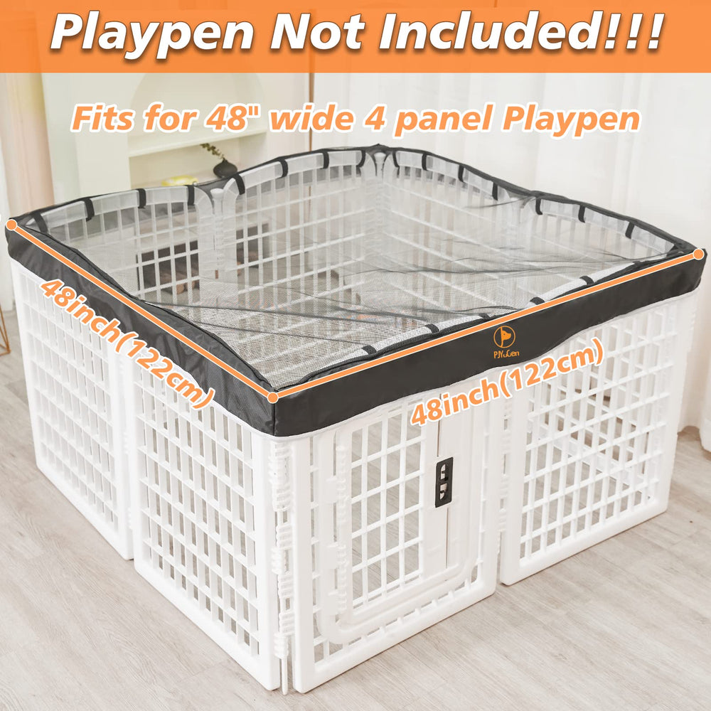 PJYuCien dog playpen mesh top cover side view showing eight velcro connections for quick setup