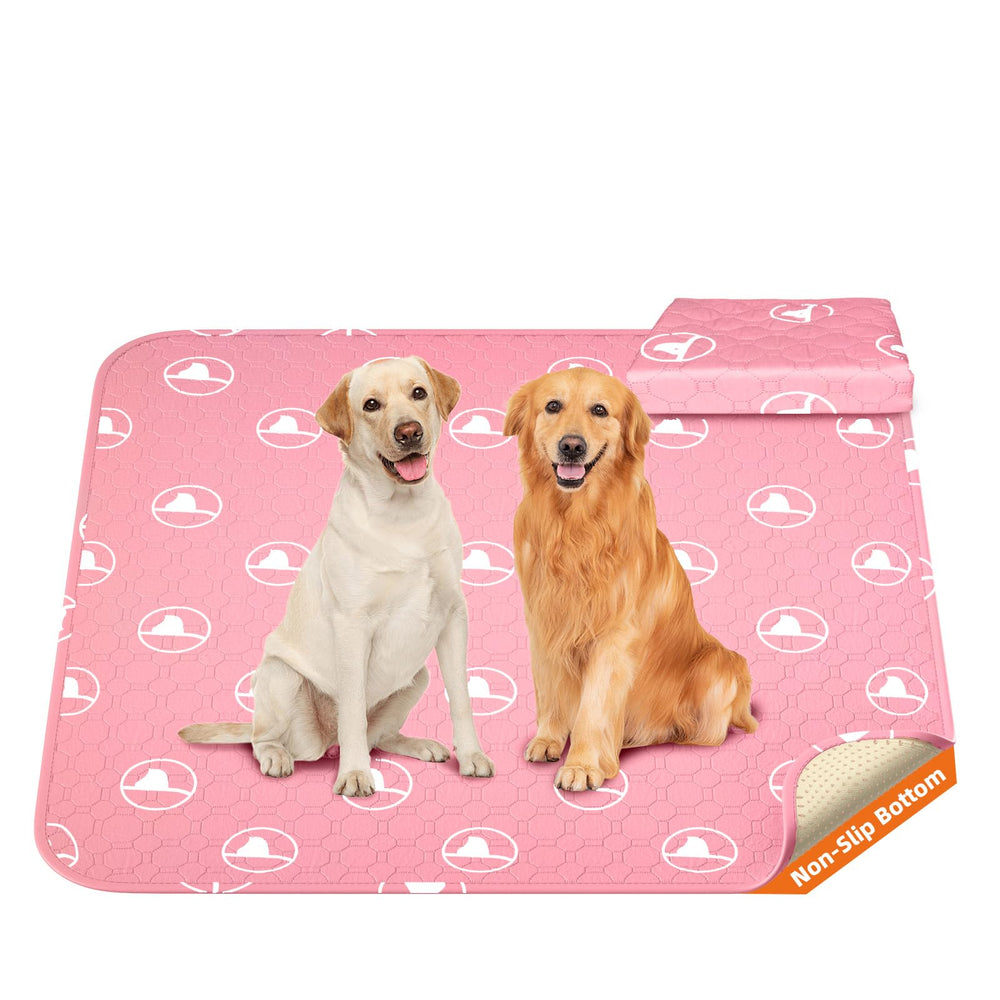 PJYuCien washable dog playpen mat in pink with soft quilted surface for comfort.