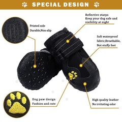 PK.ZTopia waterproof dog boots side view show secure fit with two reflective straps for night visibility