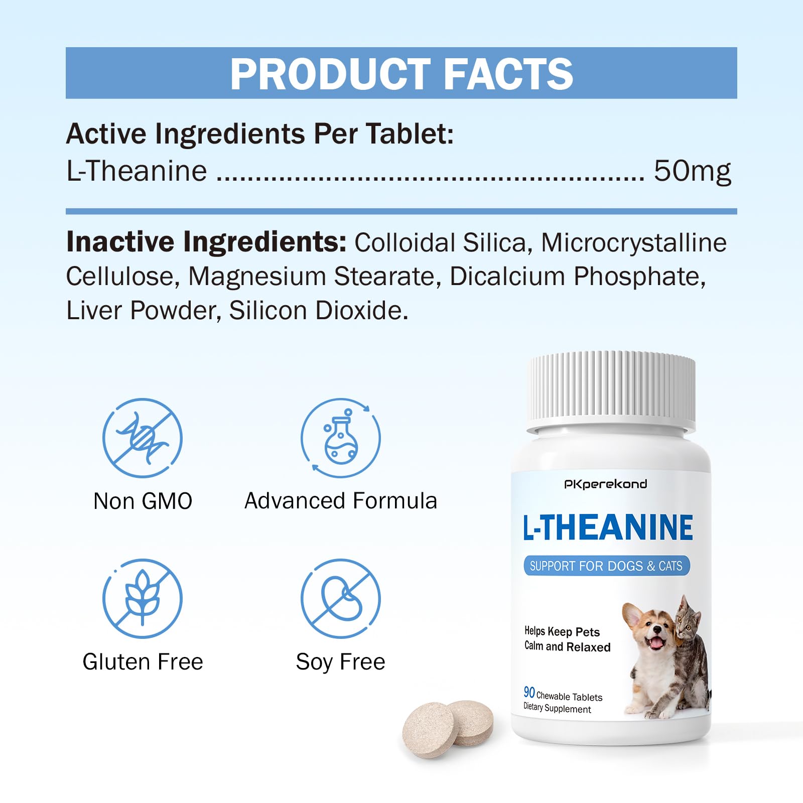 PKperekond L-Theanine bottle on a cozy home shelf with a relaxed pet.