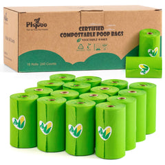 Pkpoo compostable dog bags packaging highlights plant-based materials for eco-conscious owners.