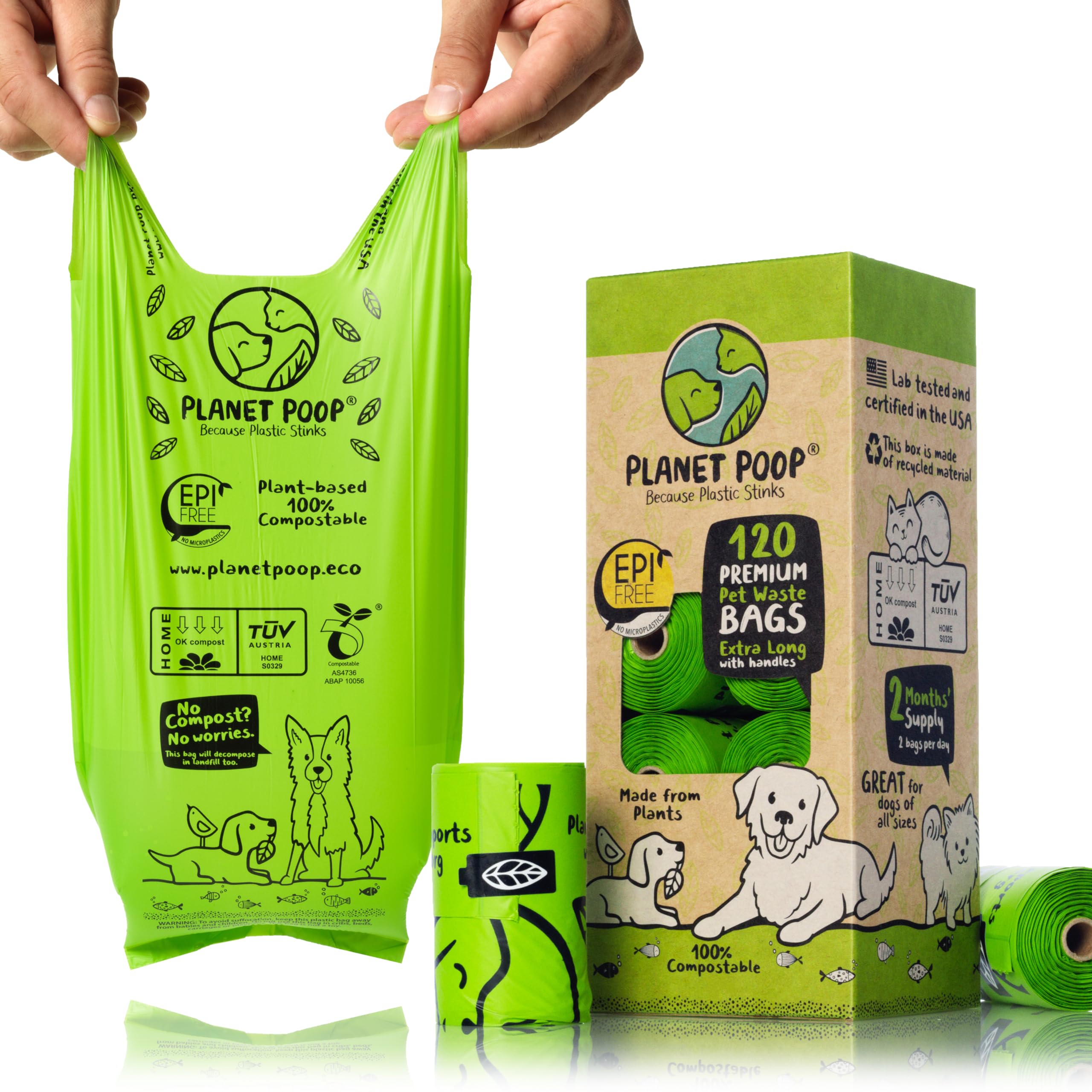 PLANET POOP extra-long bags with handles ready for easy pickup