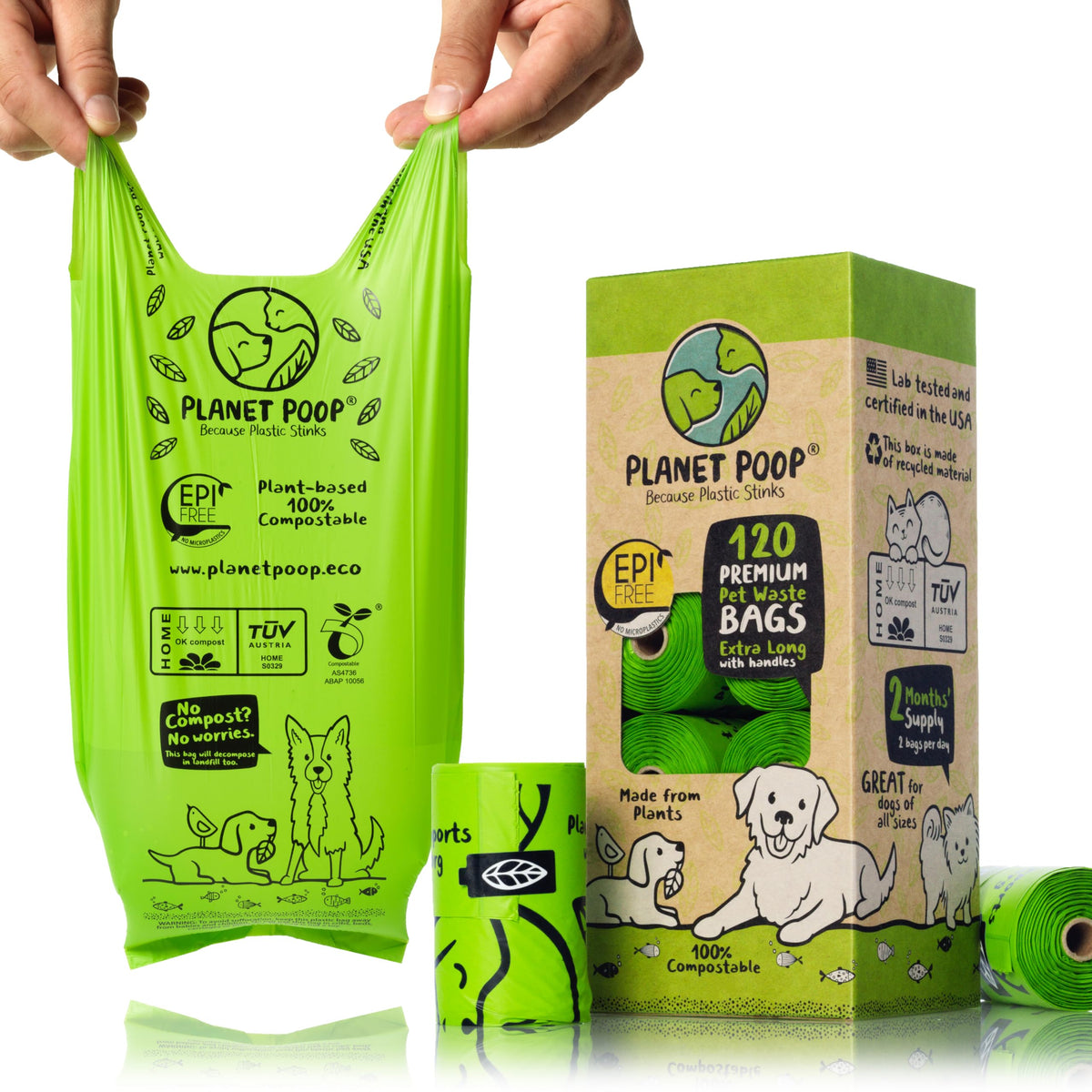 PLANET POOP extra-long bags with handles ready for easy pickup