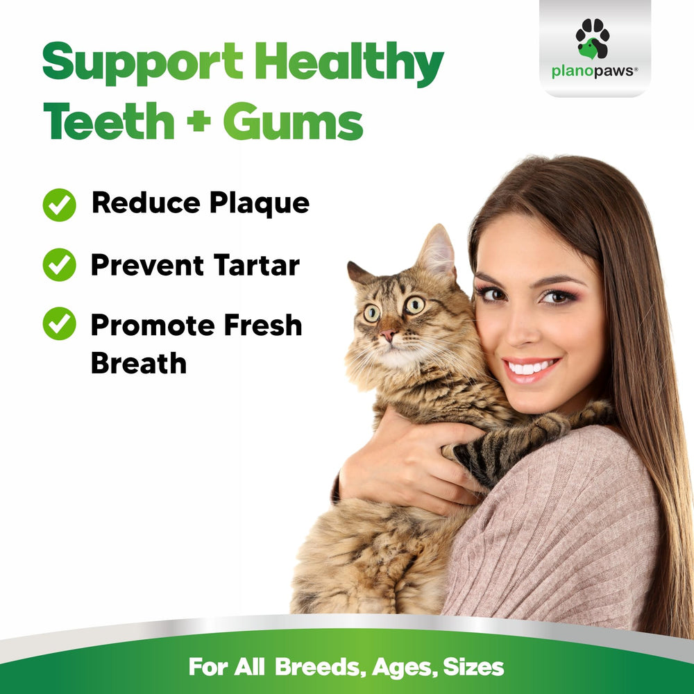 Planopaws Cat Dental Powder dosing scoop illustrating easy sprinkle-on-food application.