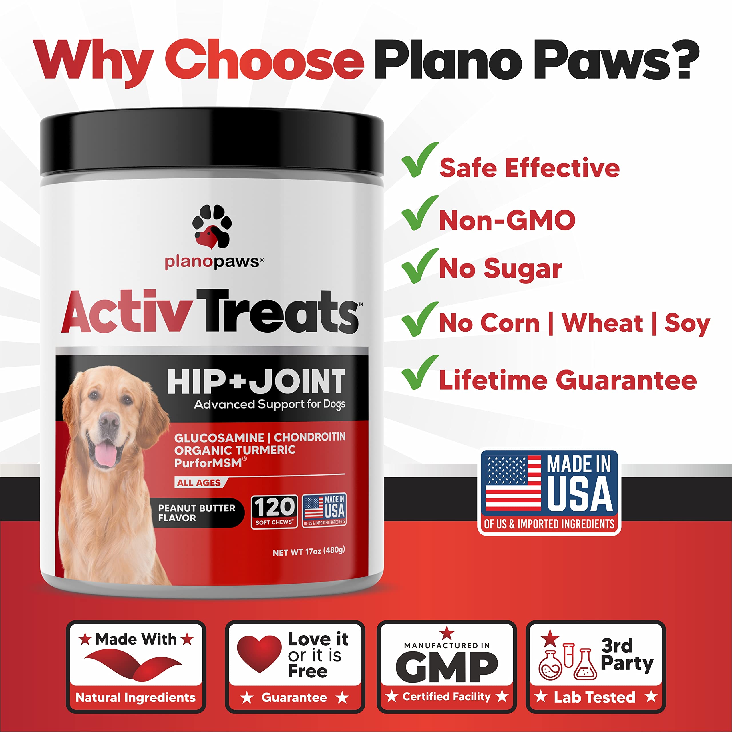 planopaws glucosamine dog treats highlight eight active ingredients for joints