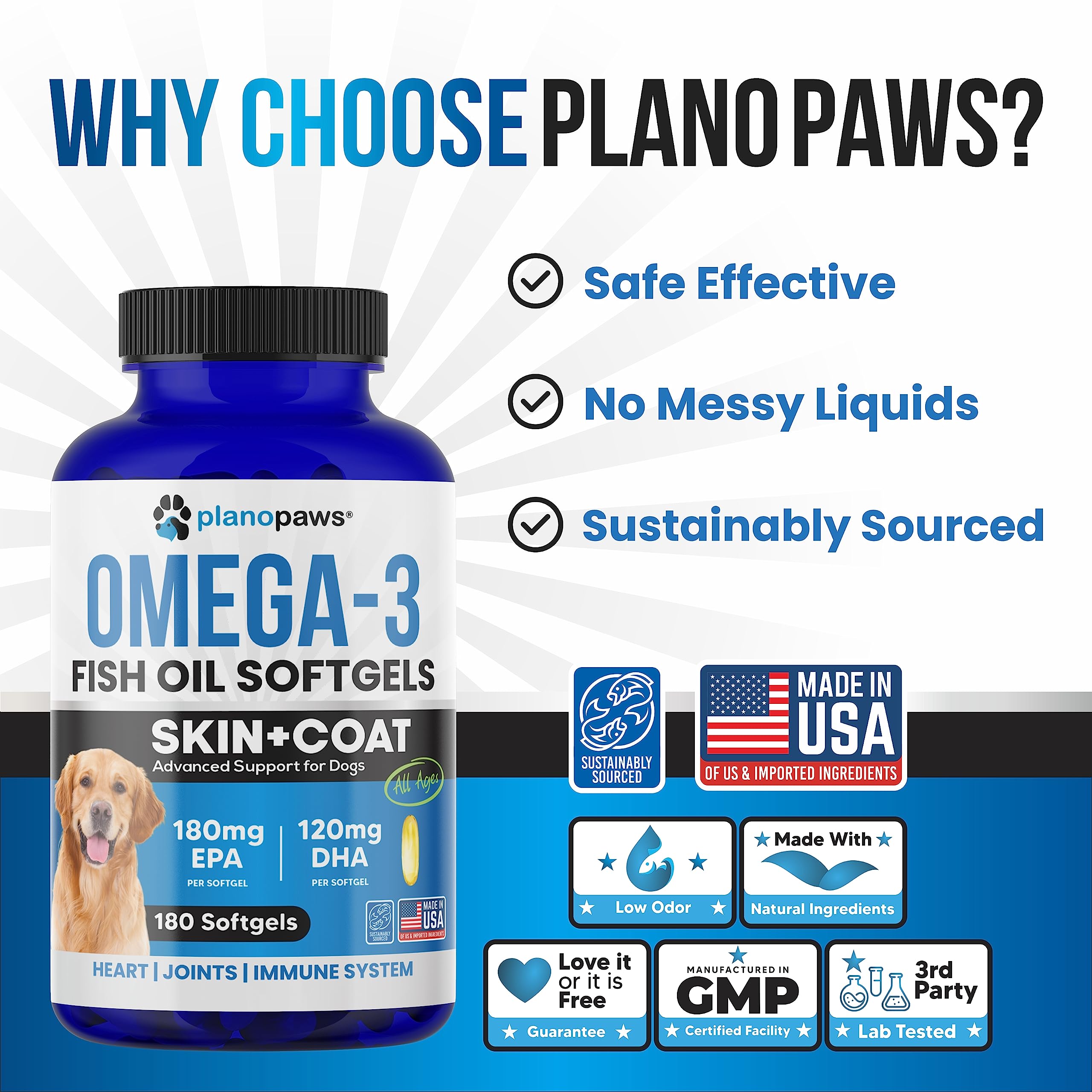 Planopaws Omega-3 dog coat glow in bowl indicates shinier coat