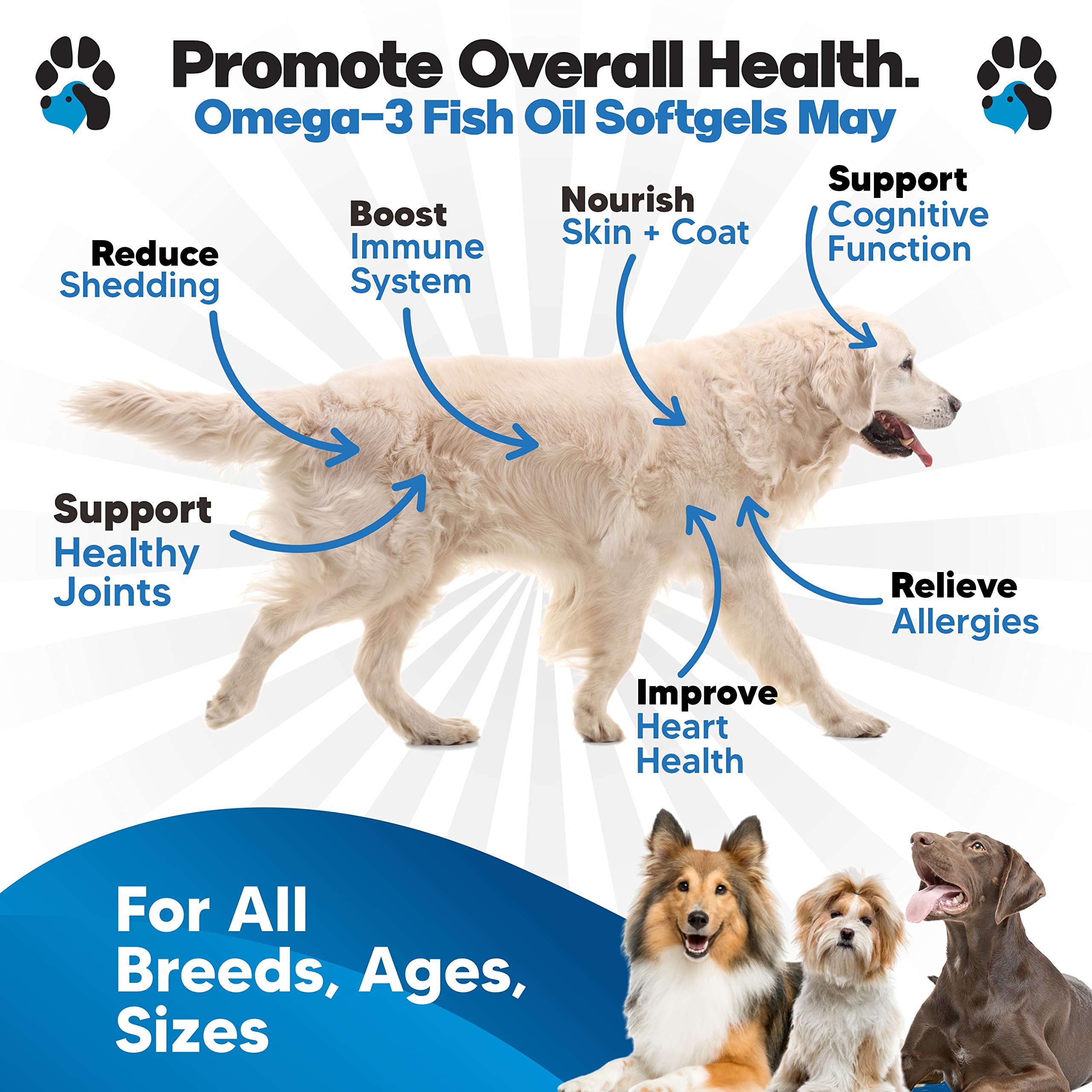Planopaws Omega-3 dog softgels on food for easy daily administration
