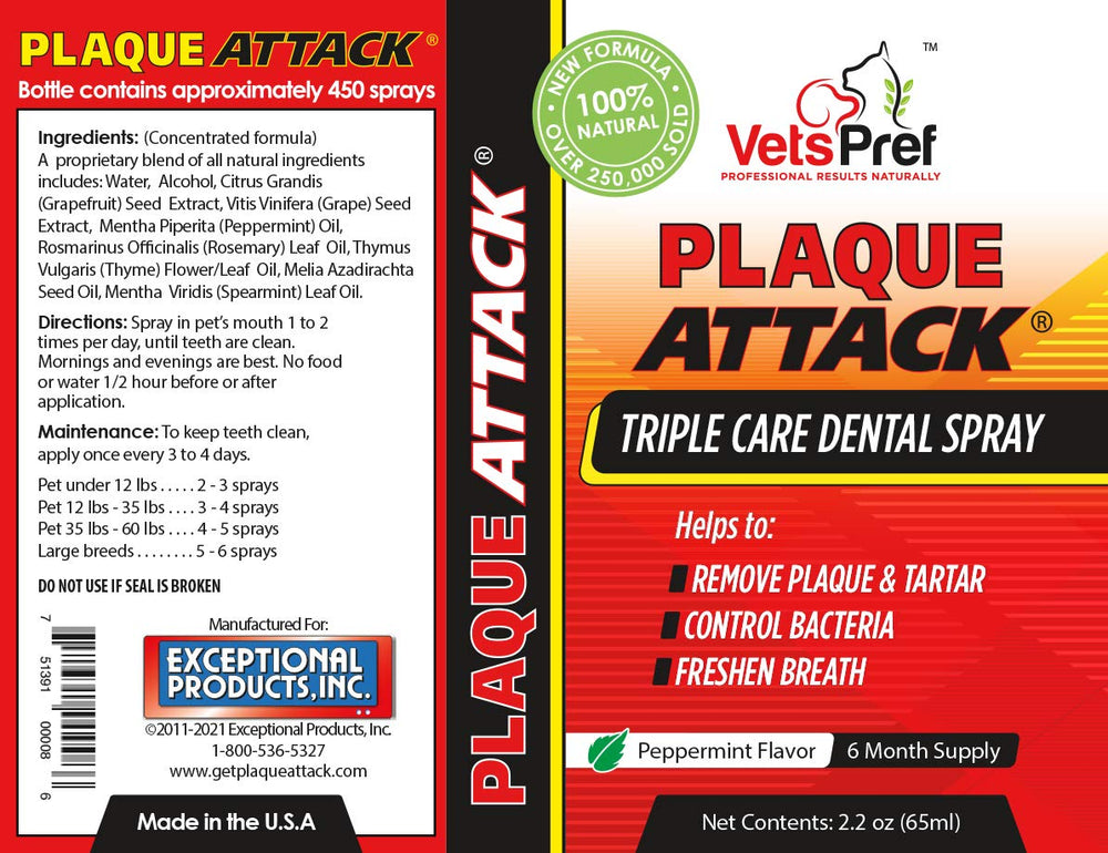 Plaque Attack Pet Dental Spray application to support daily gum and tooth care.