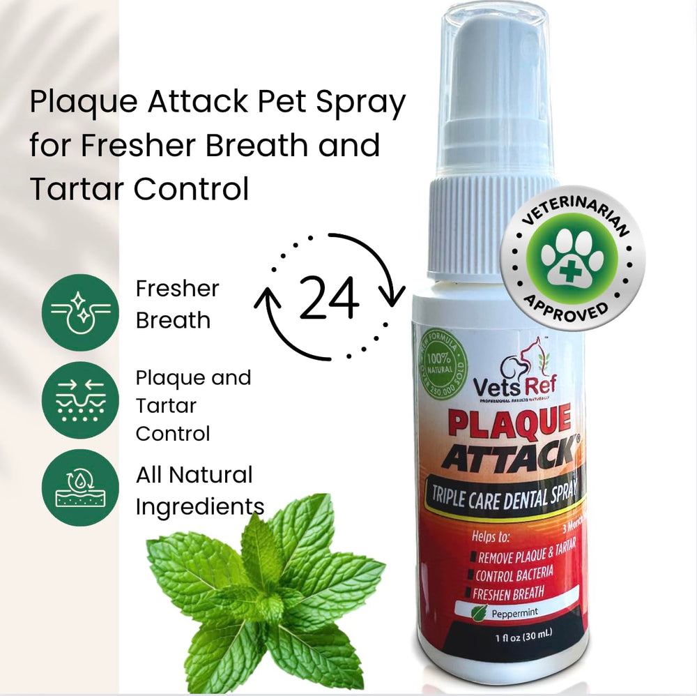 Plaque Attack dental spray pour demonstrates easy mess-free application for pet mouths