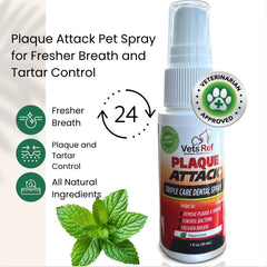 Plaque Attack dental spray pour demonstrates easy mess-free application for pet mouths
