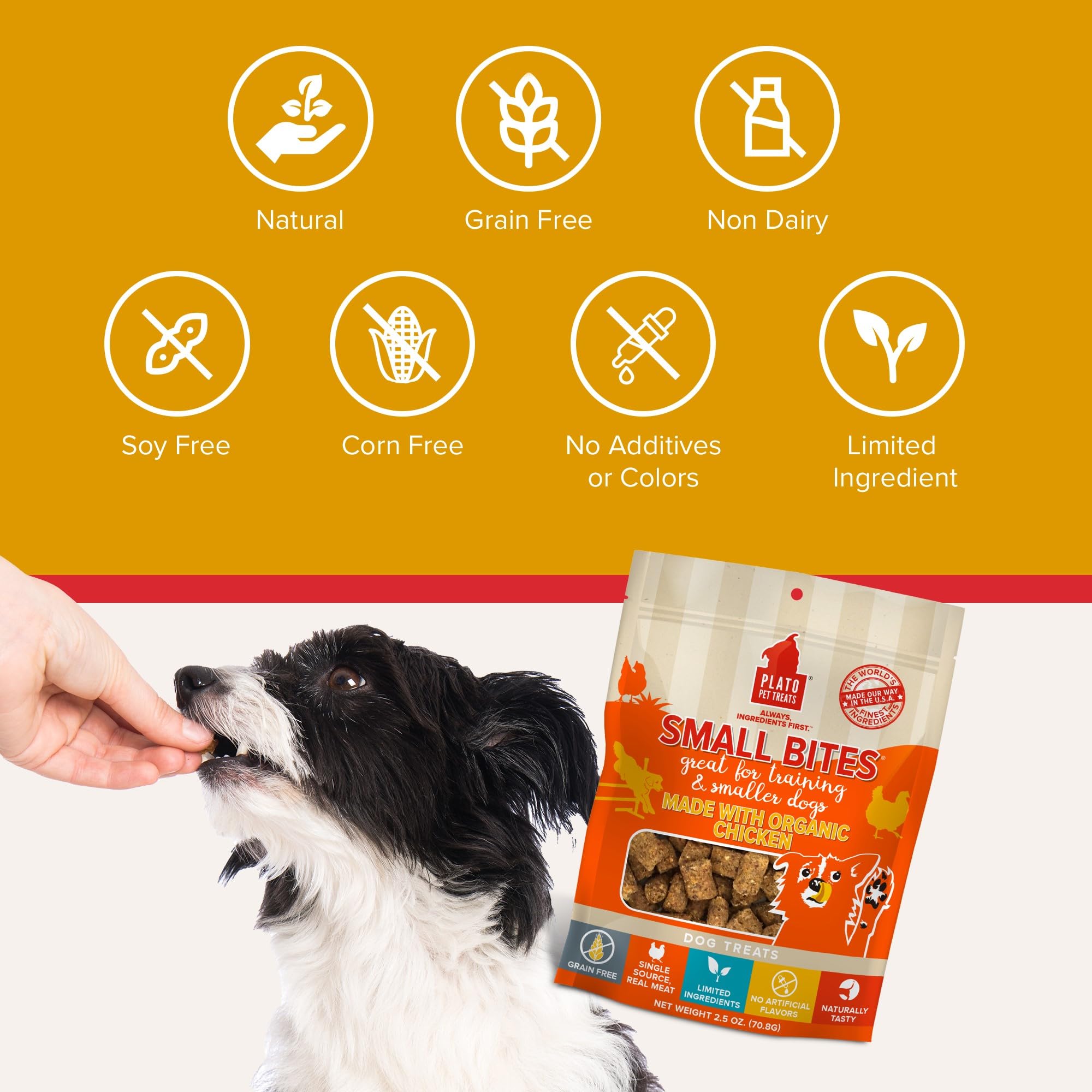 PLATO Small Bites healthy-digestion emphasis illustration of grain-free formula.