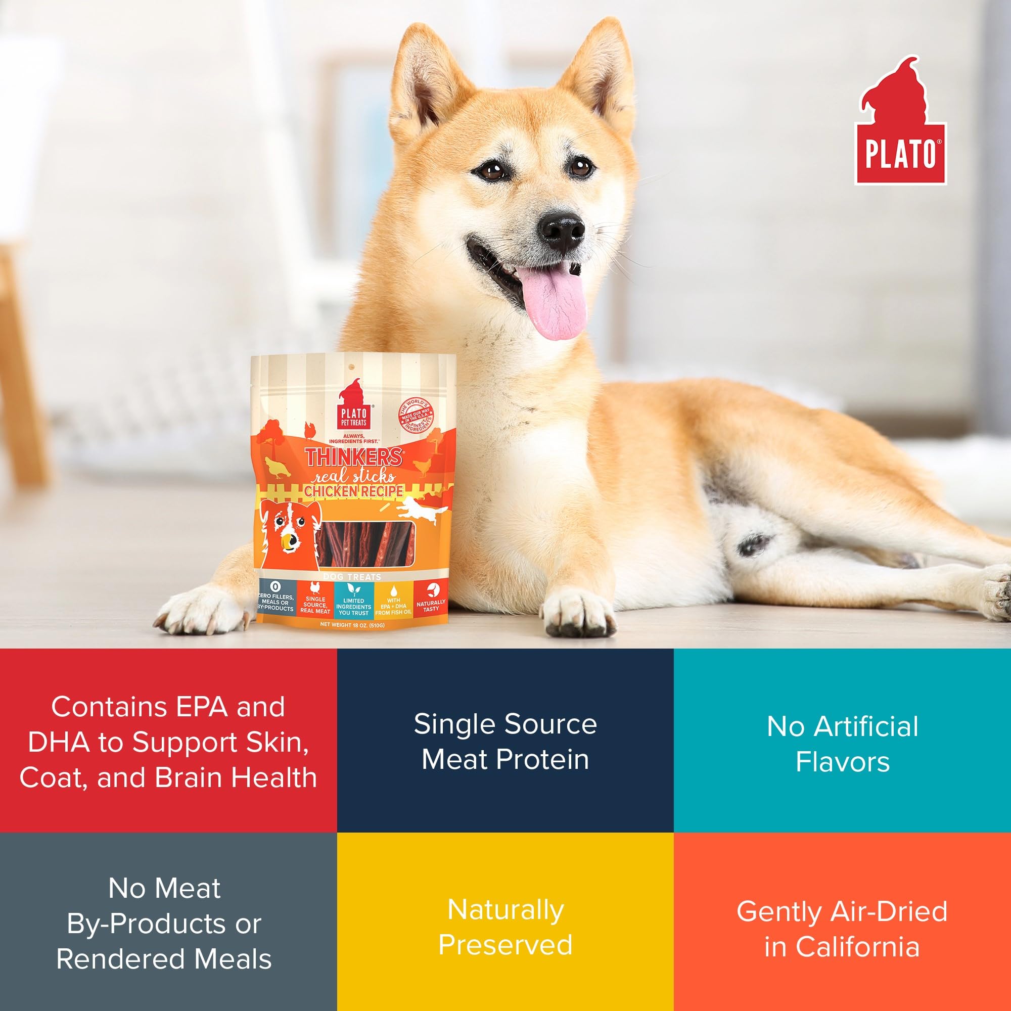 PLATO Thinkers ingredient-list closeup reveals real chicken first ingredient and simplicity