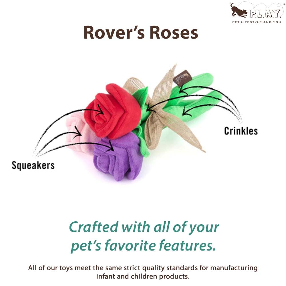 P.L.A.Y. Puppy Love squeaky flowers closeup showing plush texture and sounds.