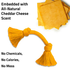 Playology cheddar-scented dog toy is machine washable for easy cleanup