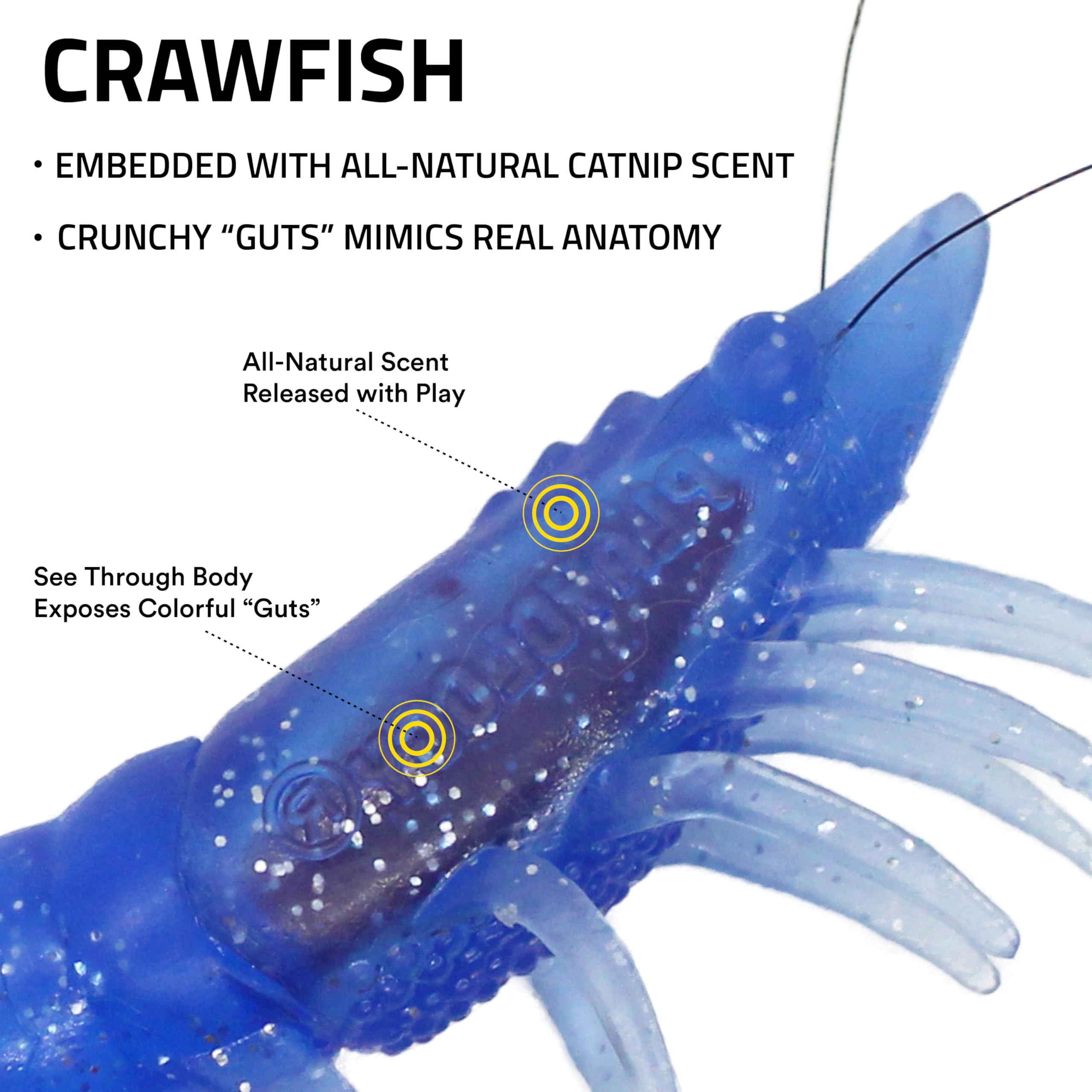Playology Crawfish toy’s chewy guts entice pouncing and bite-friendly play