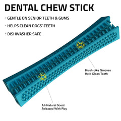 Playology dental chew-stick shows embedded peanut butter scent for engagement