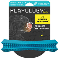 Playology dental chew stick with soft rubber supports aging teeth and gums.