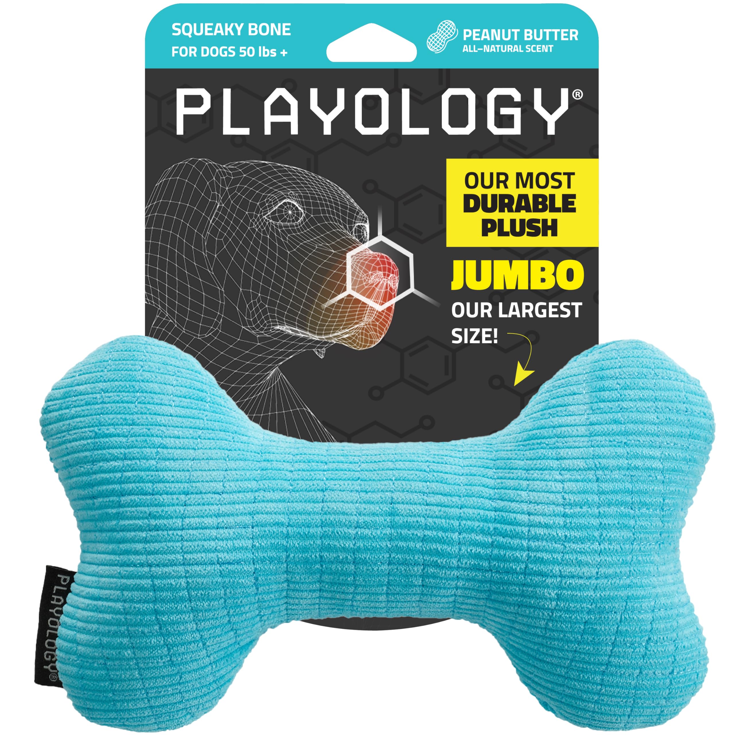 Playology plush squeaky bone toy with durable exterior for long chew sessions.