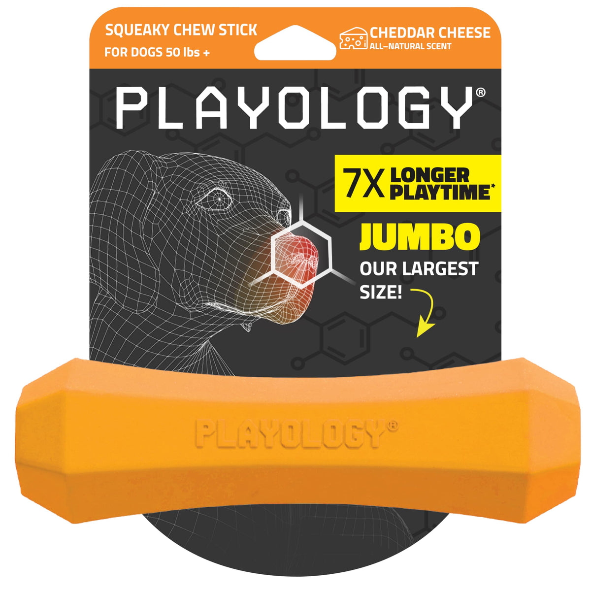 Playology squeaky-chew-stick for large dogs demonstrates durable construction for indoor and outdoor play.