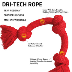 Playology Dri-Tech Rope Tug closeup beef scent highlights long-lasting aroma.