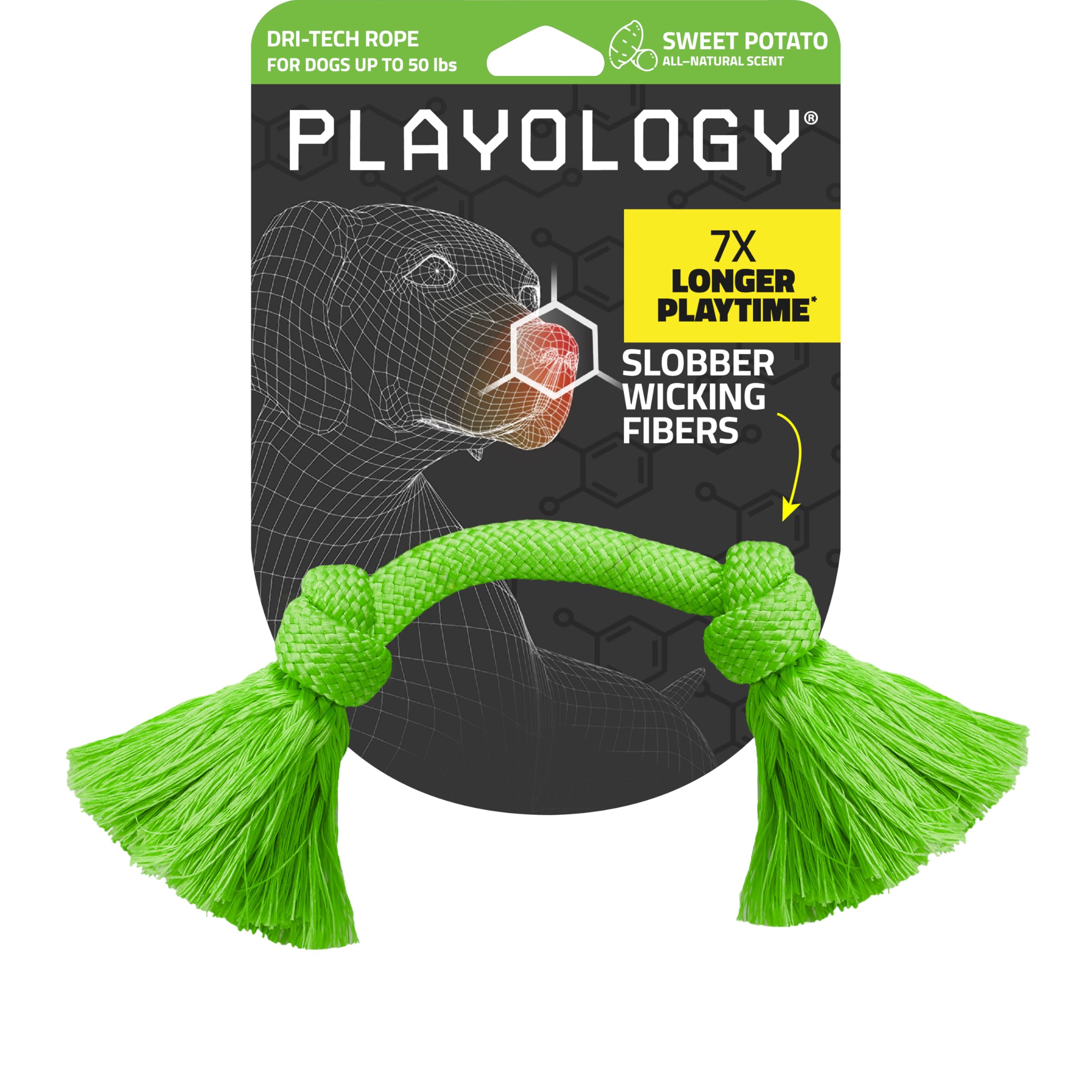 Playology Dri-Tech Rope Tug-of-War toy boosts interactive play for dogs.