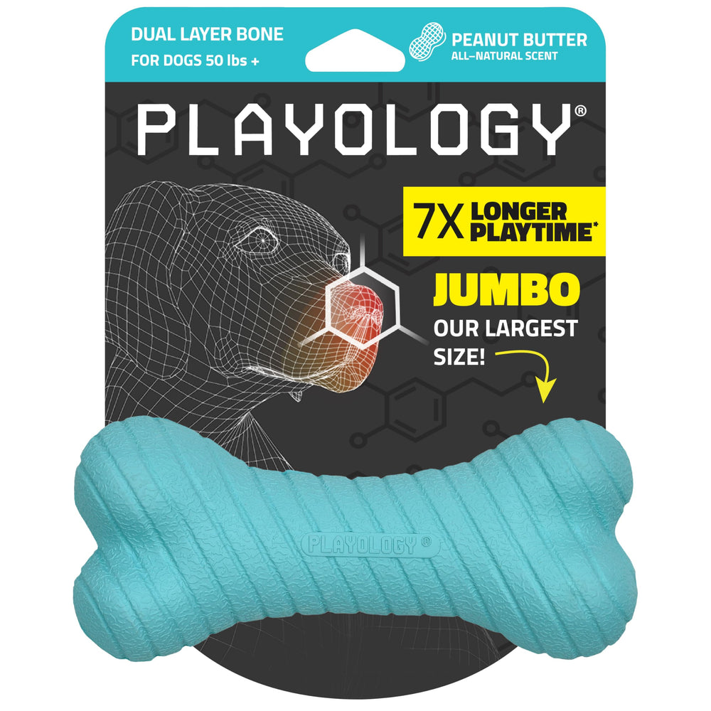 Playology dual layer bone close-up, durable chew for strong chewers