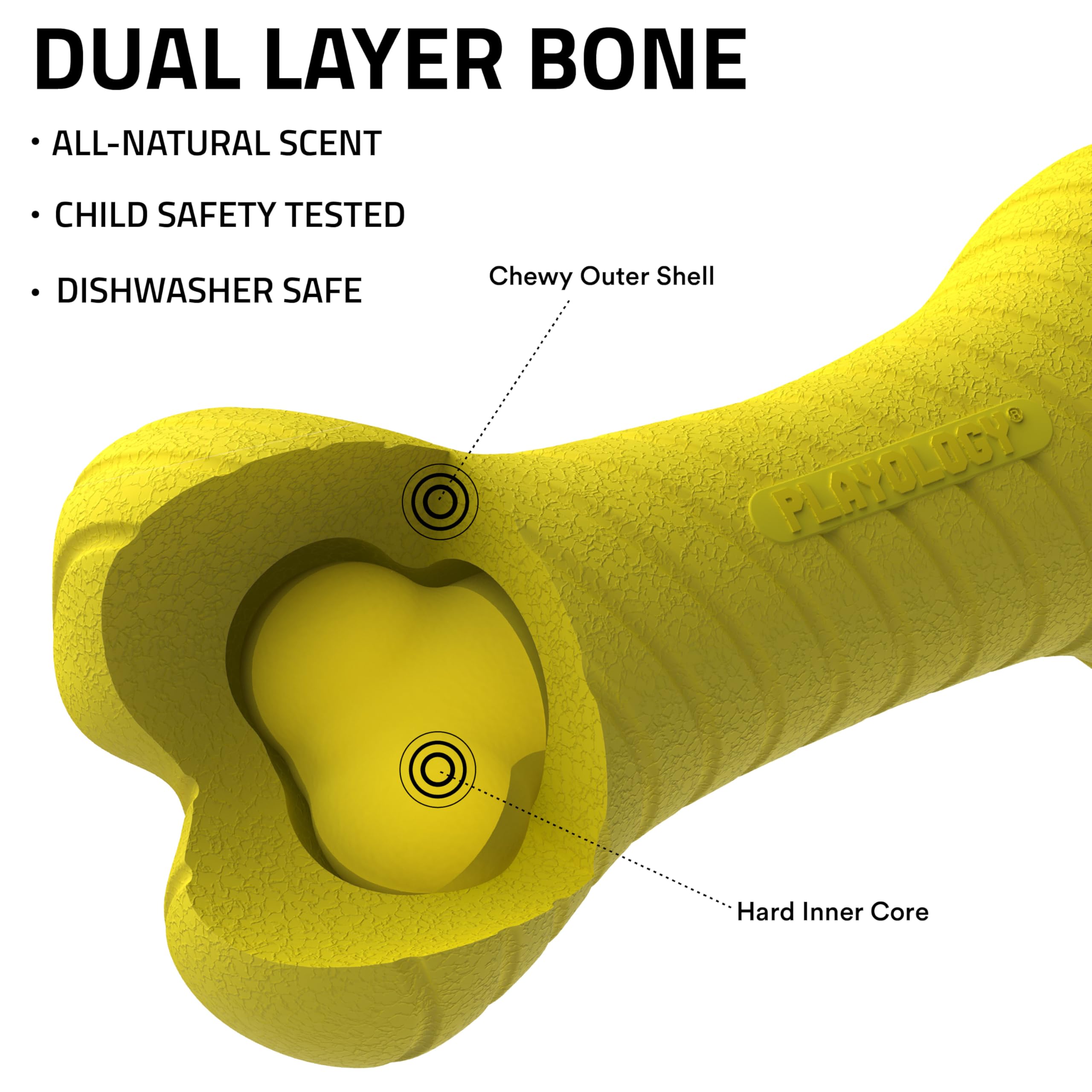 Playology Dual Layer Bone close-up texture highlights non-toxic material and safety