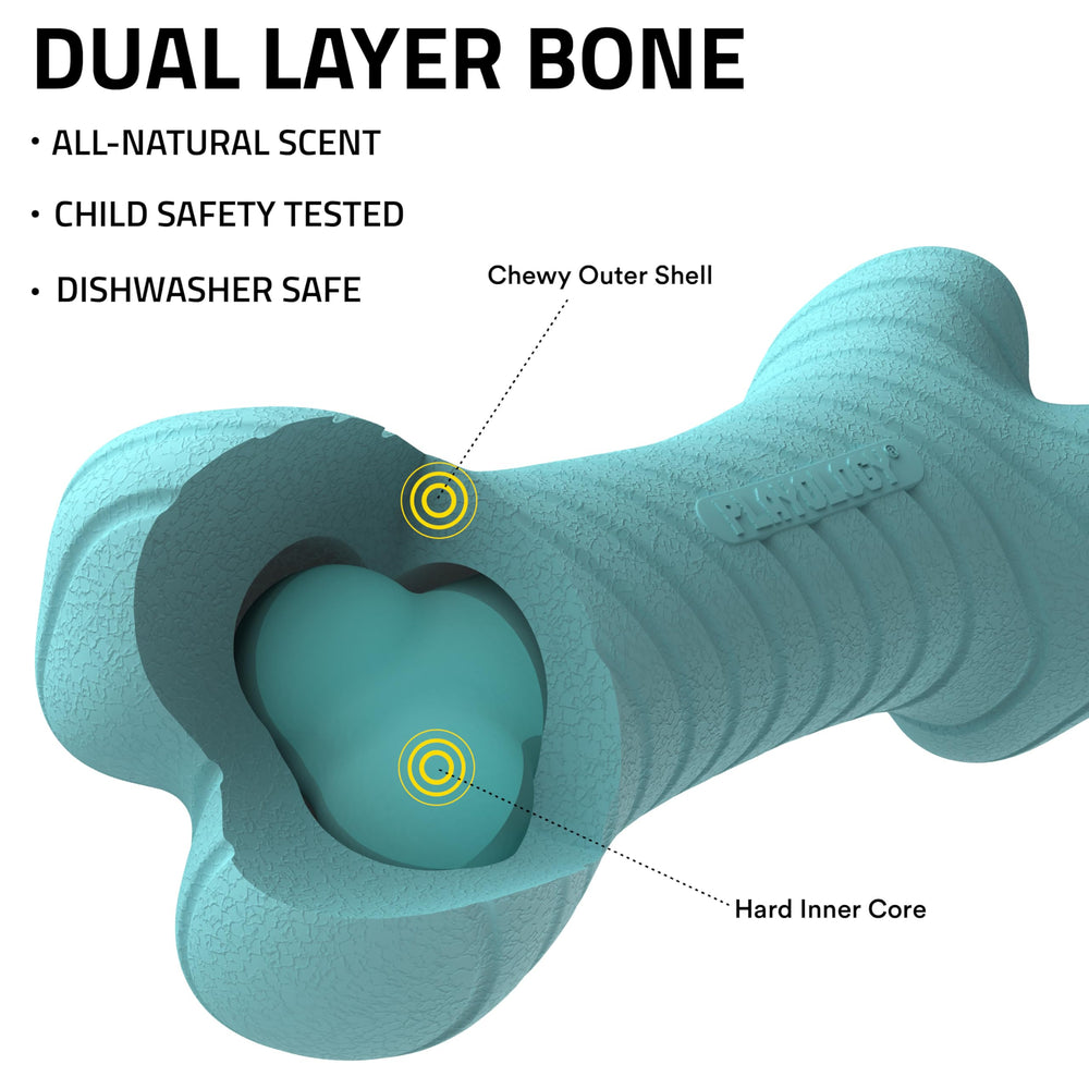 Playology dual layer bone close-up highlights long-lasting chew durability