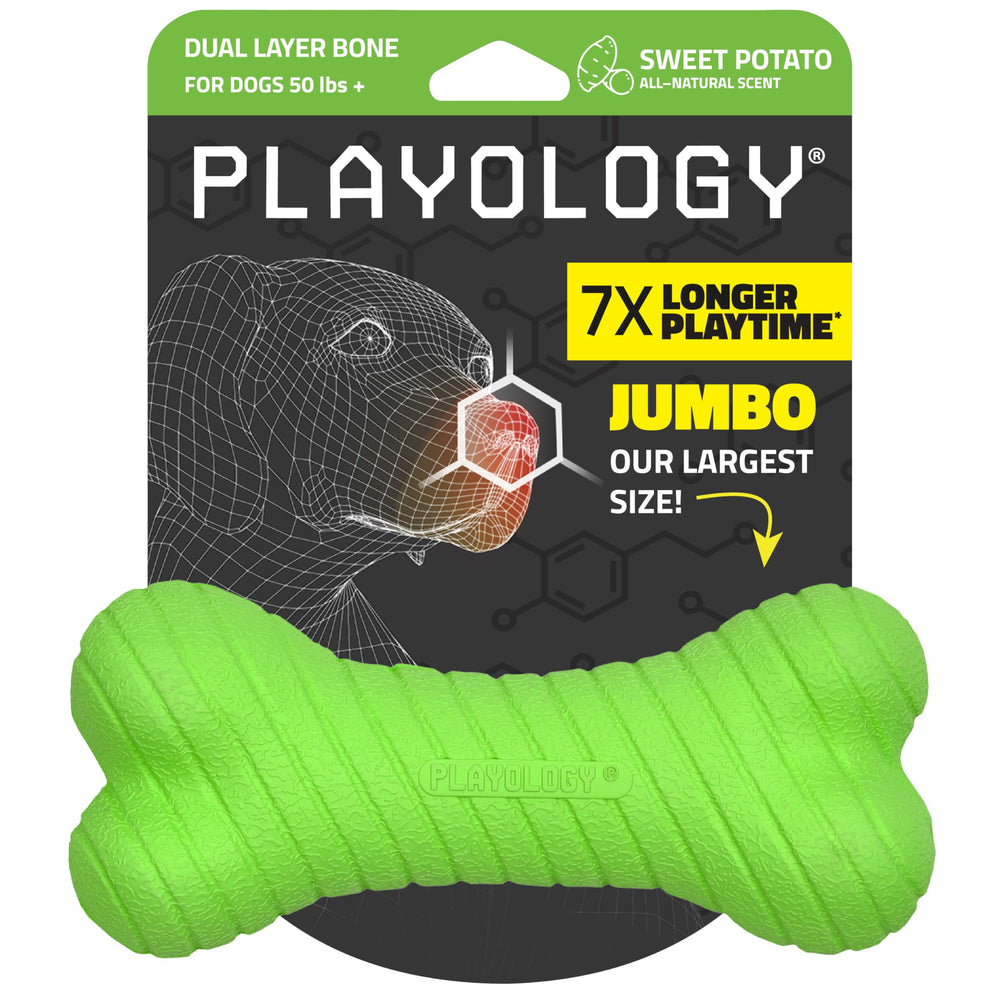 Playology dual layer bone front view—durable chew toy for tough chewers.