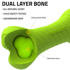 Playology dual layer bone with sweet potato scent—long-lasting enrichment for dogs.